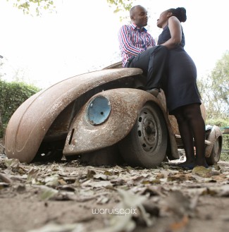 Kenyan destination wedding engagement session in a car yard in the wild by waruisapix-23